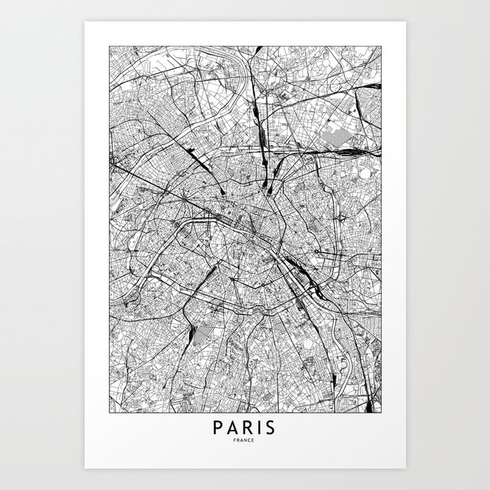 Paris White Map Kunstdrucke Paris White Map Kunstdrucke