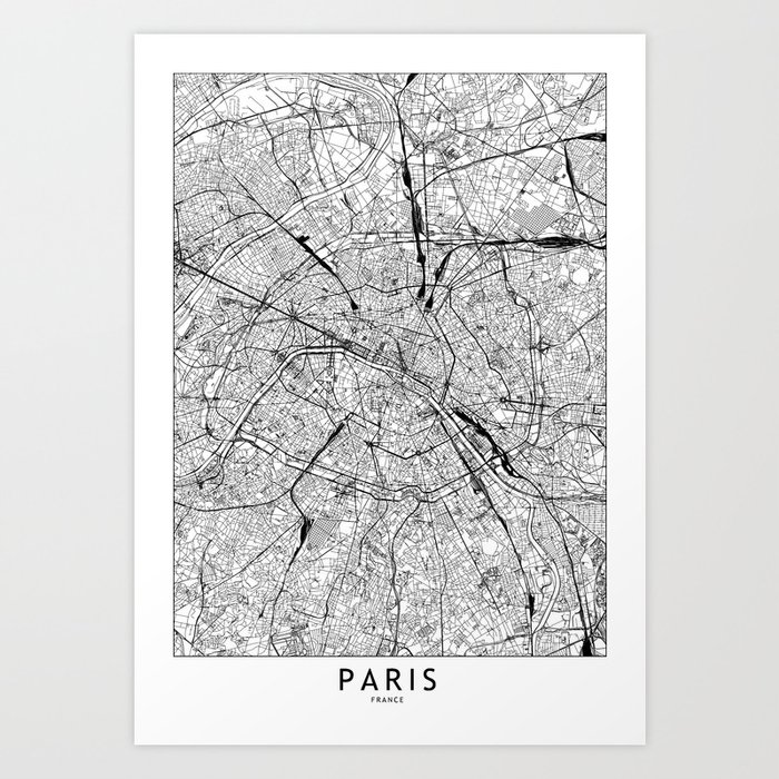 Paris White Map Art Print