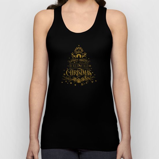 Holly Jolly Christmas- Gold Glitter Typography Unisex Tank Top