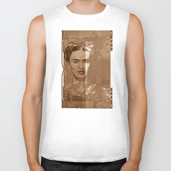 Frida Kahlo - between worlds - sepia Biker Tank