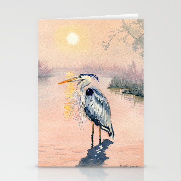 Great Blue Heron at Sunset Stationery Cards
