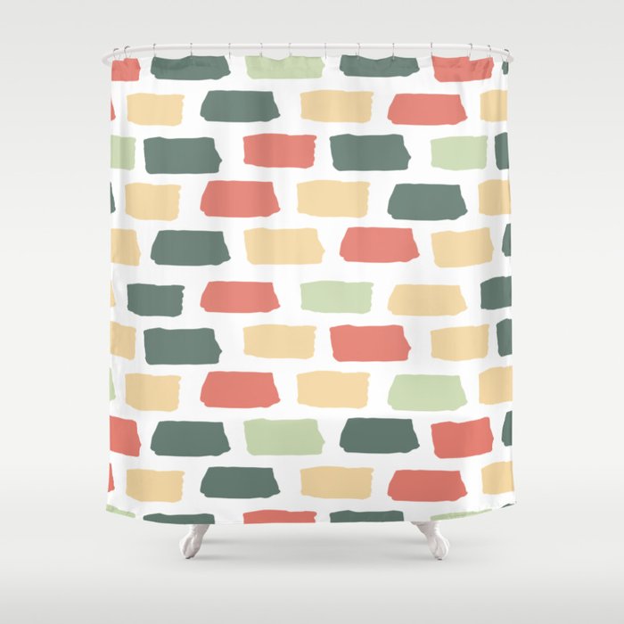 Hand Drawn Abstract Brick Wall Pattern Red Green And Yellow