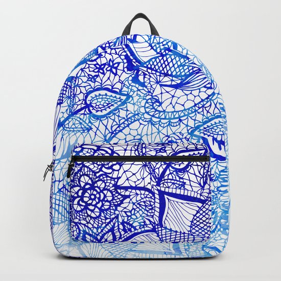 Modern china blue ombre watercolor floral lace hand drawn illustration Backpack