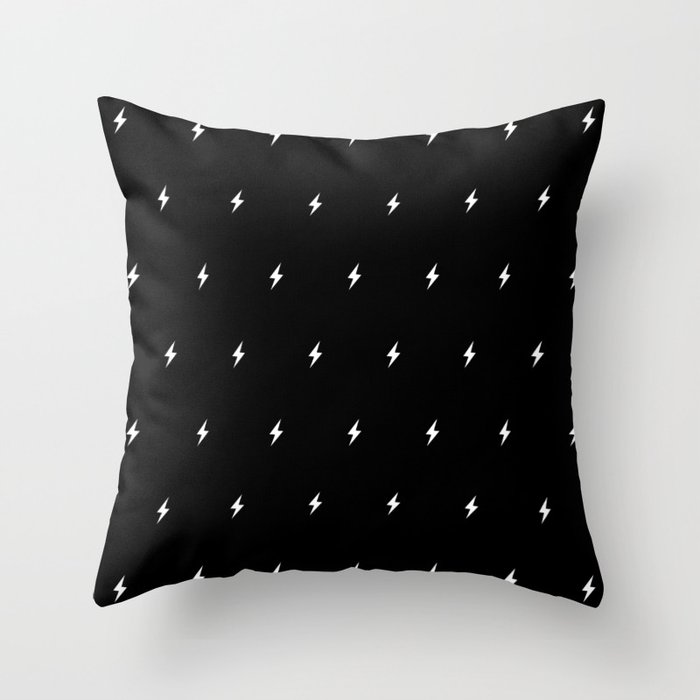Black and White Lightning Bolt pattern Throw Pillow