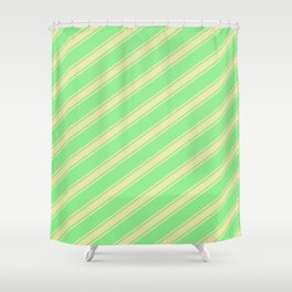 [ Thumbnail: Light Green and Pale Goldenrod Colored Lined/Striped Pattern Shower Curtain ]
