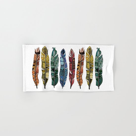 boho rainbow feathers Hand & Bath Towel