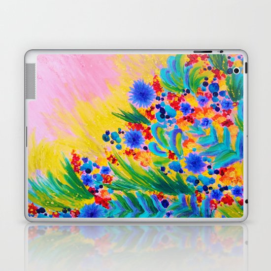 NATURAL ROMANCE in PINK - October Floral Garden Sweet Feminine Colorful Rainbow Flowers Painting Laptop & iPad Skin