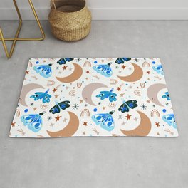 Moths and Moons - Brown & Blue Area & Throw Rug