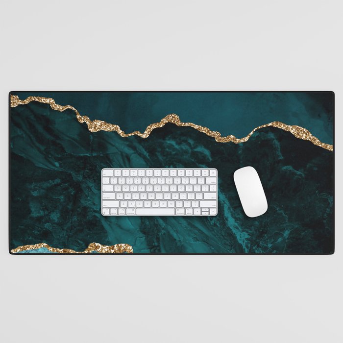 Teal Blue Emerald Marble Landscapes Desk Mat