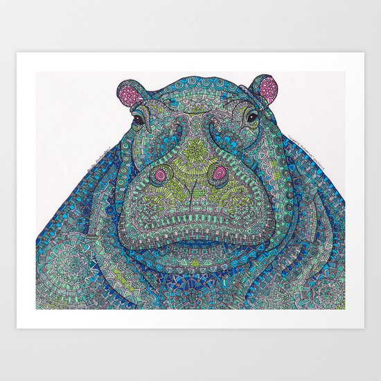 Hippie-Potamus (Blue) Art Print