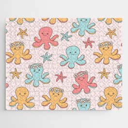 Cute Octopus Pattern, Fun Sea Animals, Colorful Pastel Colors Jigsaw Puzzle