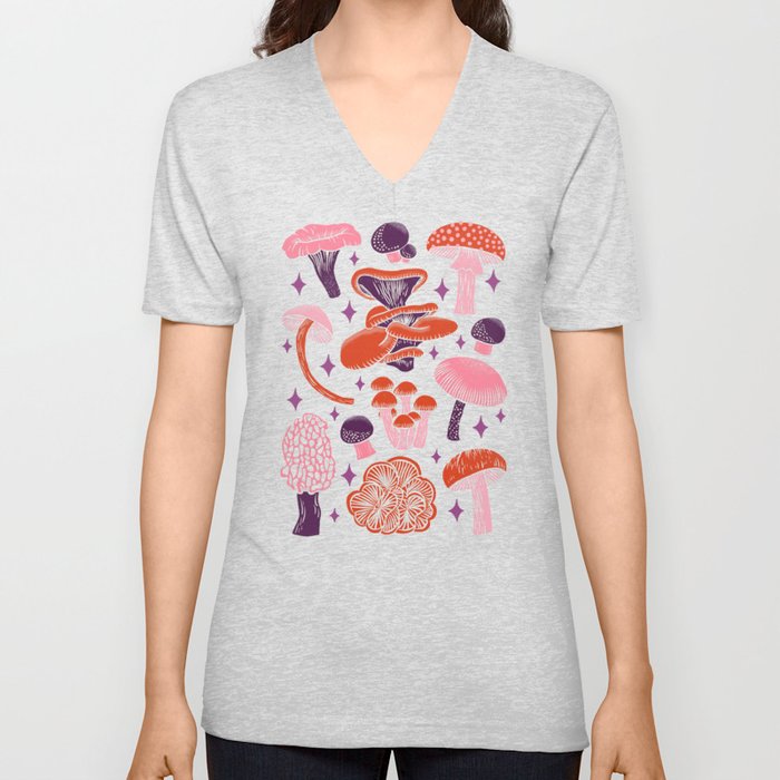 Texas Mushrooms – Red, Pink, and Purple V Neck T Shirt