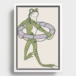 Frog with Swim Ring Vintage Art Framed Canvas