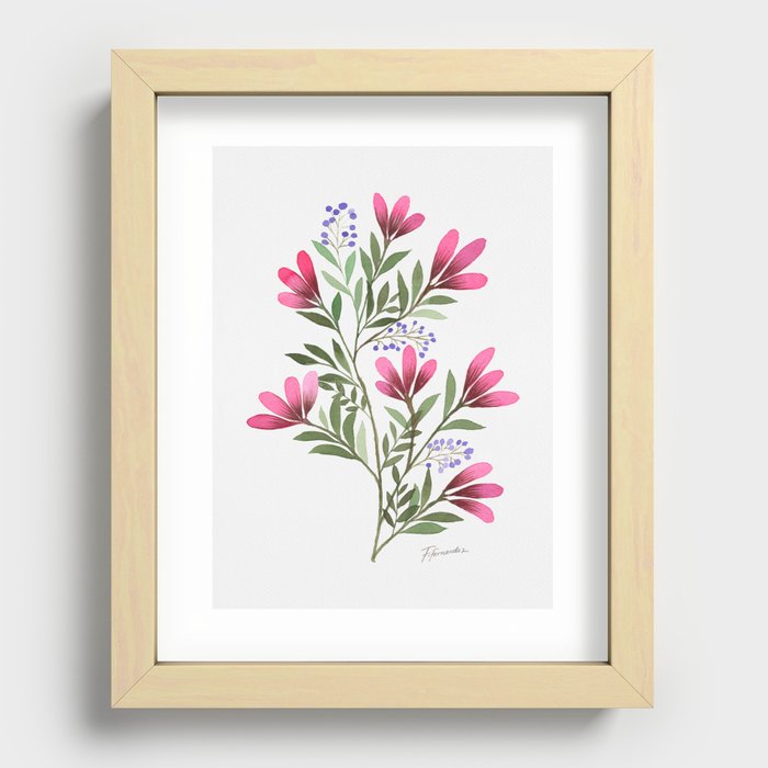 Floral Stem - Pink and Green Recessed Framed Print