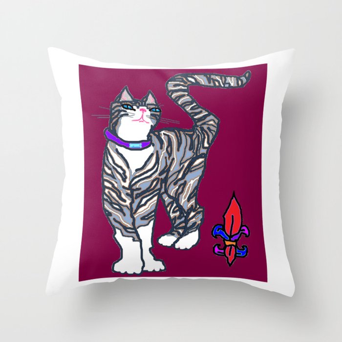 Helena Kitty With Fleur De Lis Throw Pillow By Judysnyder007