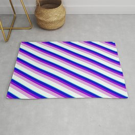 [ Thumbnail: Blue, Dark Violet, Plum, Mint Cream & Turquoise Colored Stripes/Lines Pattern Rug ]