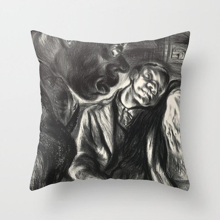African American Masterpiece 'I have a dream' Harlem Subway Scene landscape graphite portrait by Nan Lurie Throw Pillow