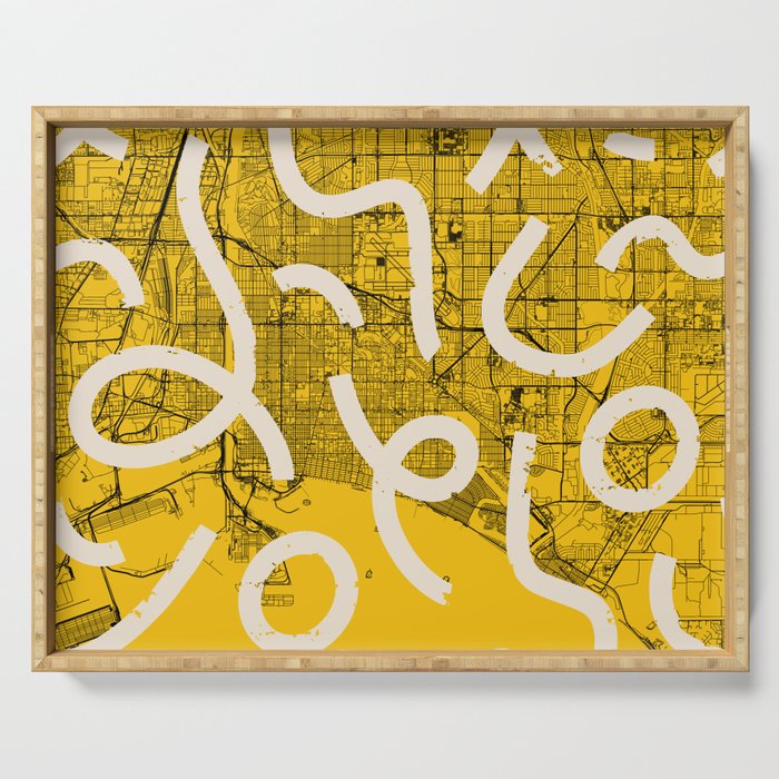USA Long Beach Map - Yellow Collage Serving Tray