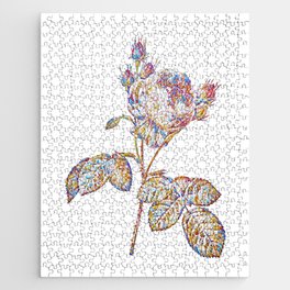 Floral Pink Cabbage Rose Mosaic on White Jigsaw Puzzle