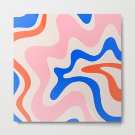 Retro Liquid Swirl Abstract Pattern Square Pink, Orange, and Royal Blue Metal Print | Trippy, Cheerful, Pop Art, Dorm, Colorful, Pattern, Pink, Blue, Kierkegaard Design, Trendy 