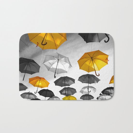 Yellow is my color - Yellow and Black Umbrellas Bath Mat