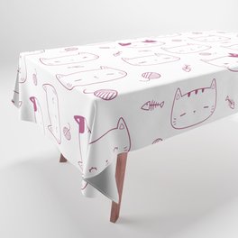 Magenta Doodle Kitten Faces Pattern Tablecloth