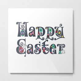 Decorative Whimsical Happy Easter Greetings Typography Metal Print
