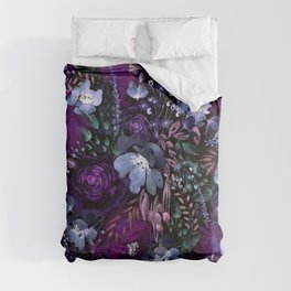Deep Floral Chaos blue & violet Comforter