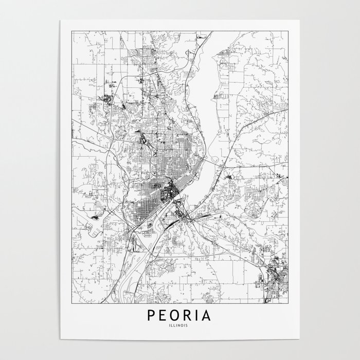 Peoria White Map Poster