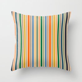 Colorful Thin and Fine Stripes Vertical Pattern Orange Blue Green Mustard  Throw Pillow