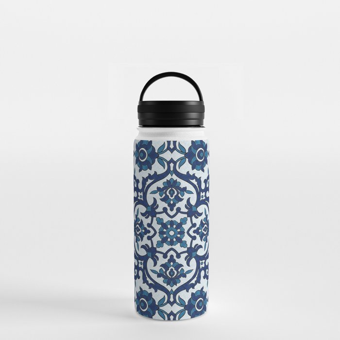 Blue Portuguese Azulejos Floral Tile Pattern II Water Bottle