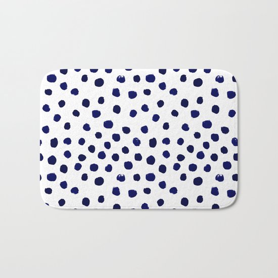 Mini dots painterly brushstrokes boho modern indigo blue and white preppy nautical dorm college art Bath Mat