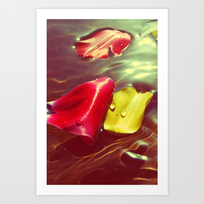 Lomo Vintage Flower Petals on Water Art Print