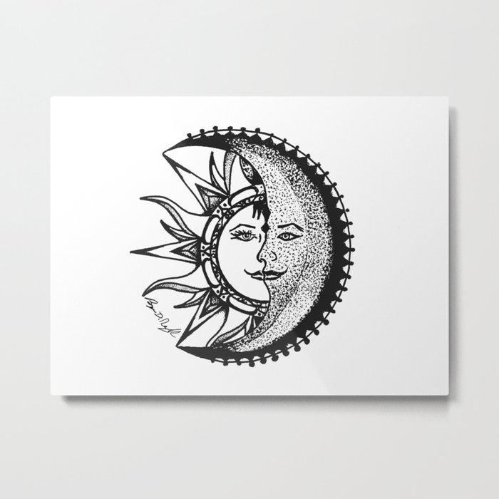 El Sol y La Luna - Sun & Moon Drawing - Original Pen & Ink Artwork Metal Print