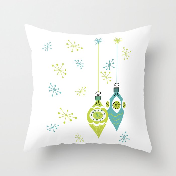 Mid Century Modern Christmas Ornaments Throw Pillow by ImagePixel