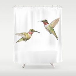 Ruby Throated Hummingbird Watercolor Shower Curtain