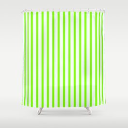 [ Thumbnail: Chartreuse & Mint Cream Colored Lined Pattern Shower Curtain ]