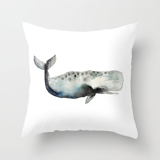 whale- watercolor Throw Pillow