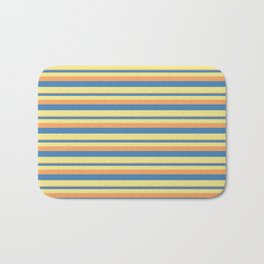 [ Thumbnail: Brown, Blue, and Tan Colored Striped/Lined Pattern Bath Mat ]