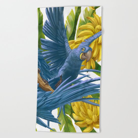 Hyacinth macaws and bananas Stravaganza. Beach Towel