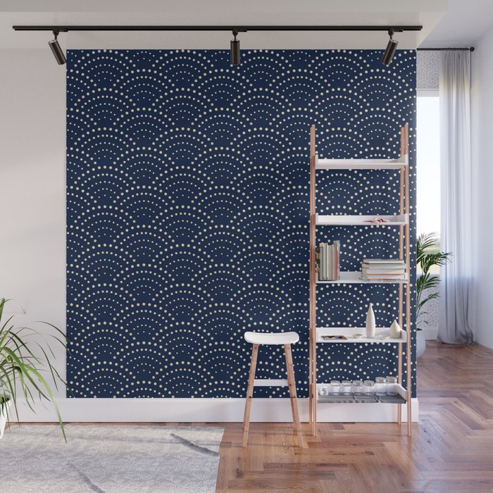 Japanese Blue Wave Seigaiha Indigo Super Moon Ocean Wall Mural