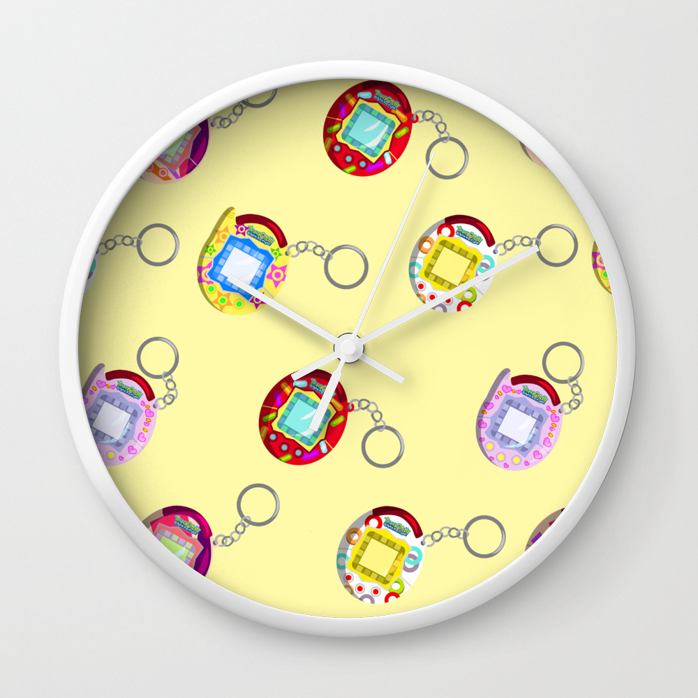 Wallpaper Tamagotchi Connection V2 Yellow Wall Clock By Madamenvy Society6 For Android Free