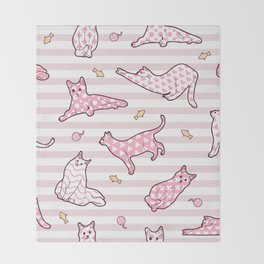 Pink Cats Striped Pattern Throw Blanket