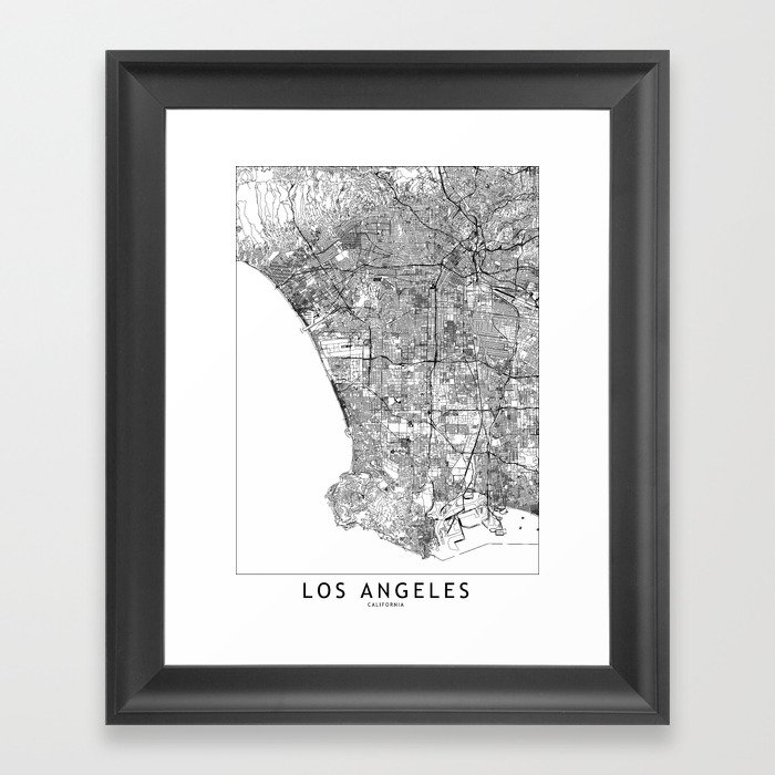 Los Angeles White Map Framed Art Print