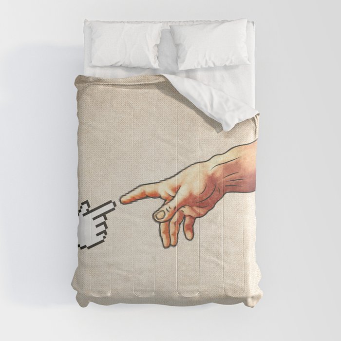 Funny 8bit Nerd & Geek Humor (Creation of Adam Parody) Comforter