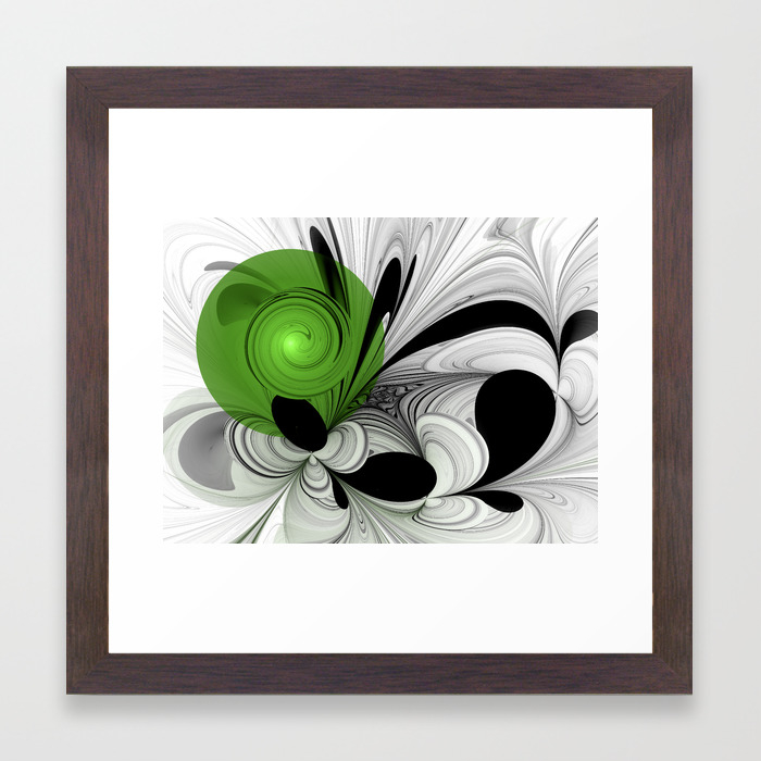 Abstract Black And White With Green Framed Art Print By Gabiwart