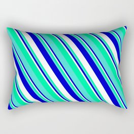 [ Thumbnail: Blue, White, Green, and Turquoise Colored Striped/Lined Pattern Rectangular Pillow ]