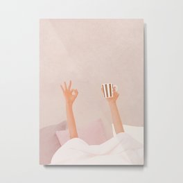 Morning Coffee II Metal Print | Coffe, Art, Wave, Minimal, Woman, Bed, Morning, Pillows, Blanket, Partner 