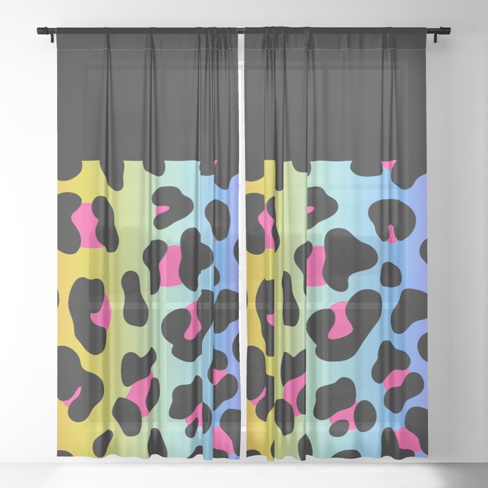 Black & Holo Rainbow Leopard Sheer Curtain