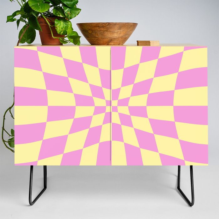 Distorted Groovy Strawberry Banana Gingham Credenza